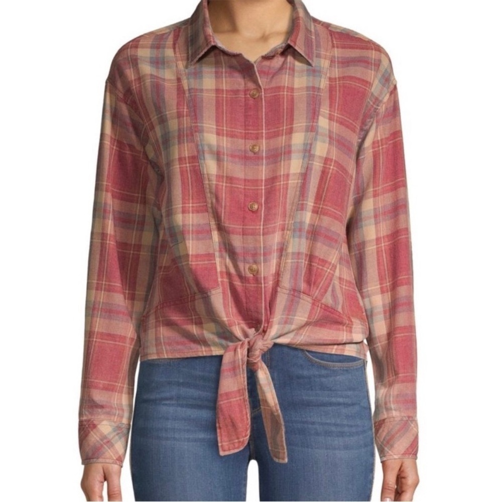C&C California Tie Front Plaid Button Up Shirt Xl
